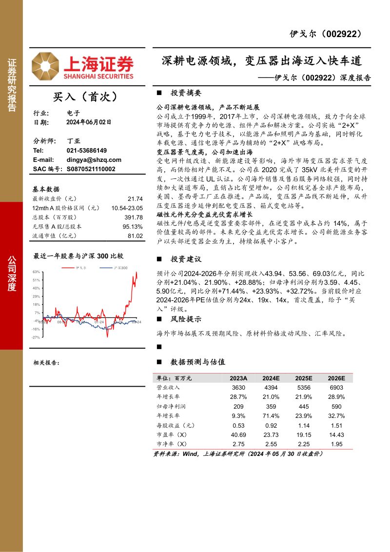 【上海证券】深度报告:深耕电源领域,变压器出海迈入快车道