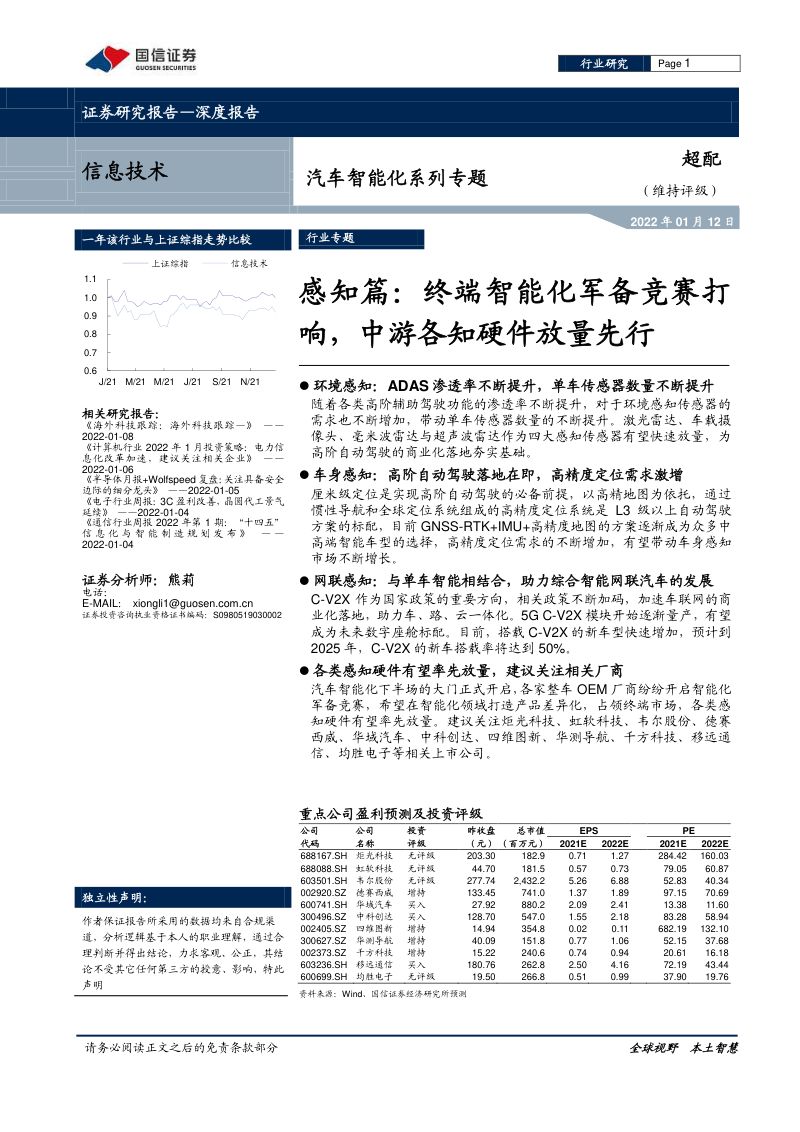 99-【国信证券】汽车智能化系列专题：感知篇：终端智能化军备竞赛打响，中游各知硬件放量先行