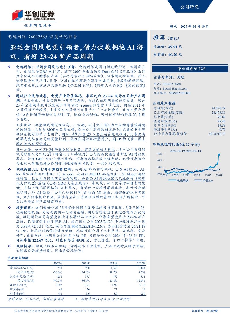 51-【华创证券】深度研究报告:亚运会国风电竞引领者,借力伏羲拥抱AI游戏,看好23~24新产品周期