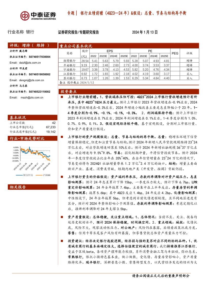 46-【中泰证券】银行业绩前瞻（4Q23—24年）、假设：总量、节奏与结构再平衡