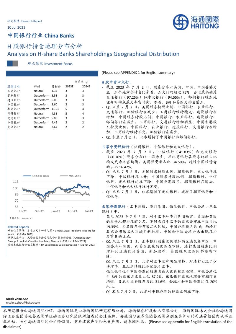51-【海通国际】H股银行持仓地理分布分析