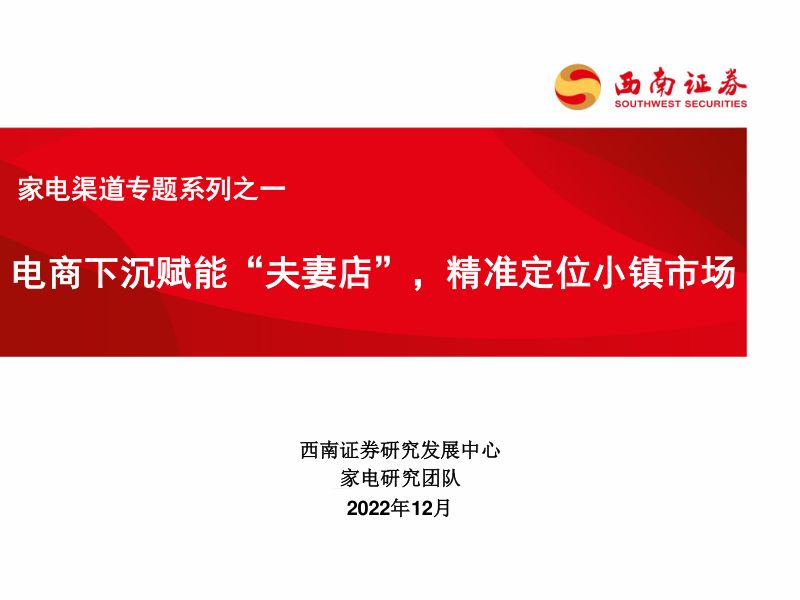 【西南证券】家电渠道专题报告：电商下沉赋能夫妻店
