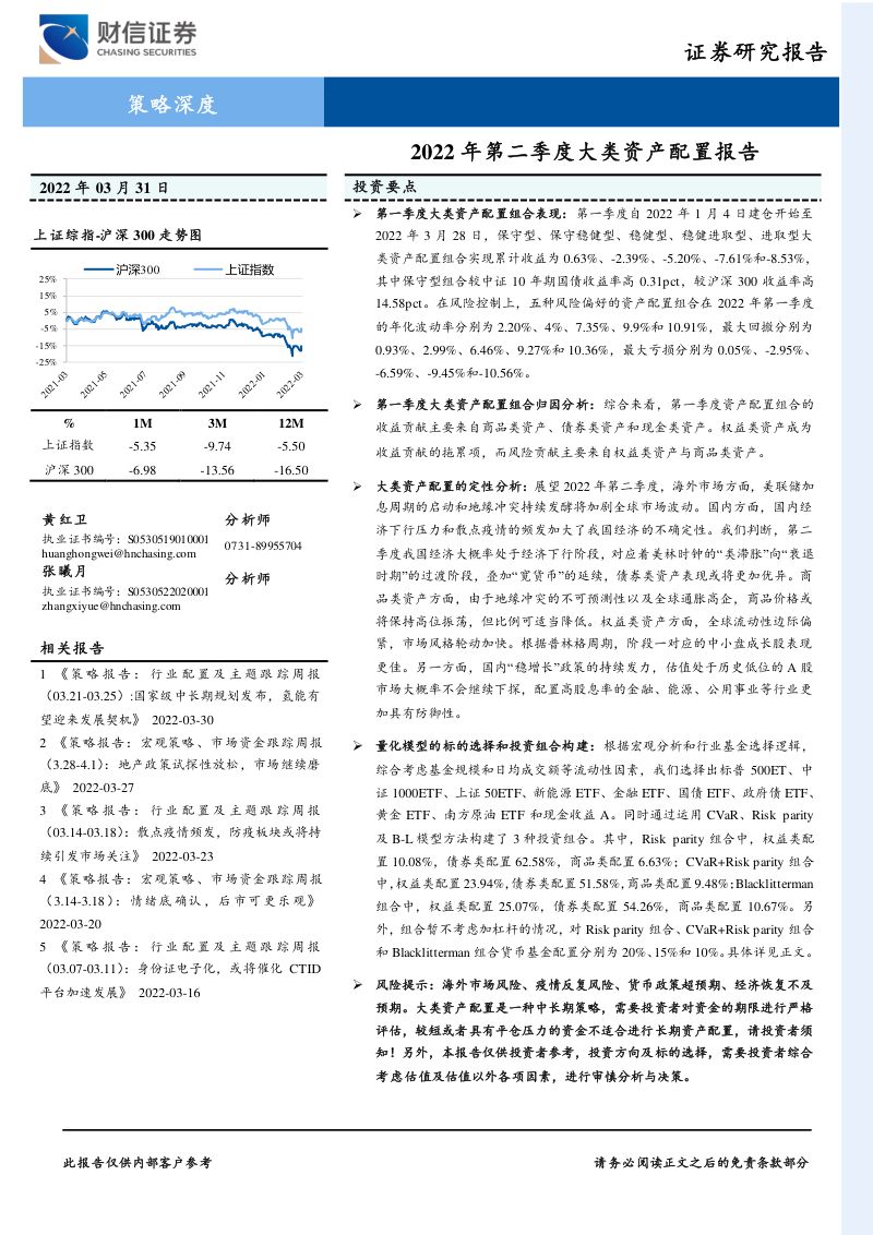 【财信证券】2022年第二季度大类资产配置报告