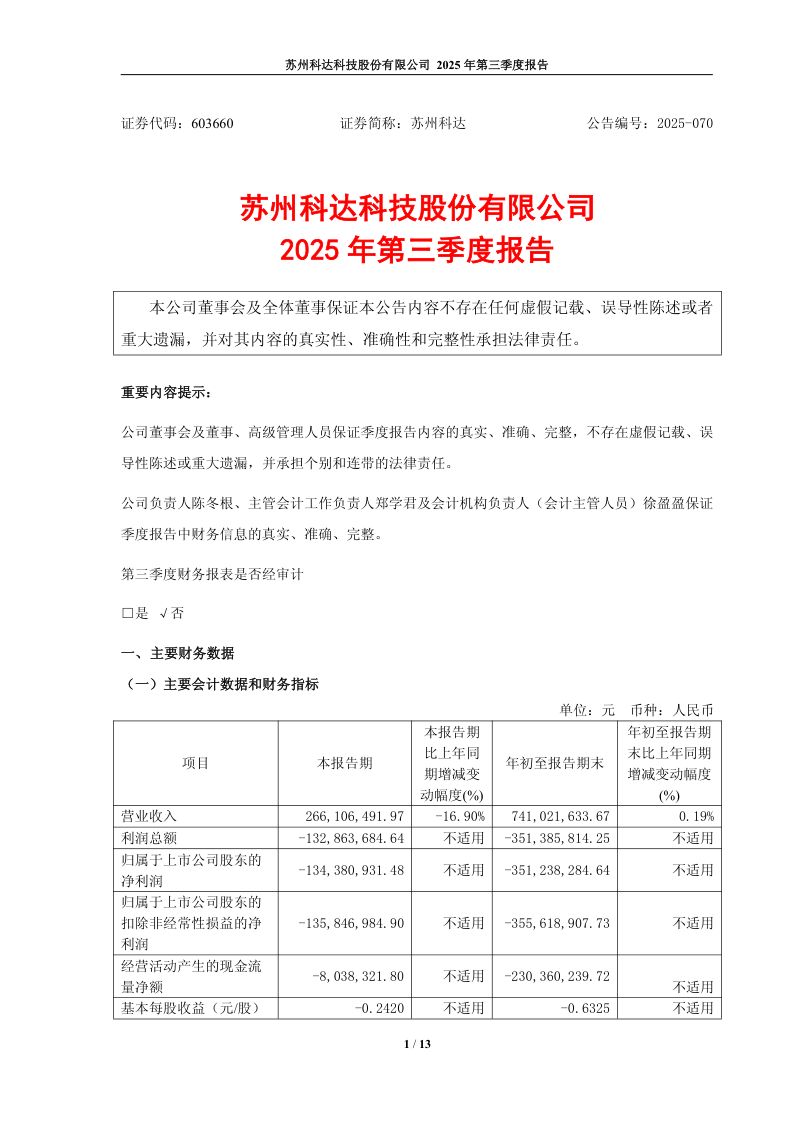 苏州科达:2025年第三季度报告