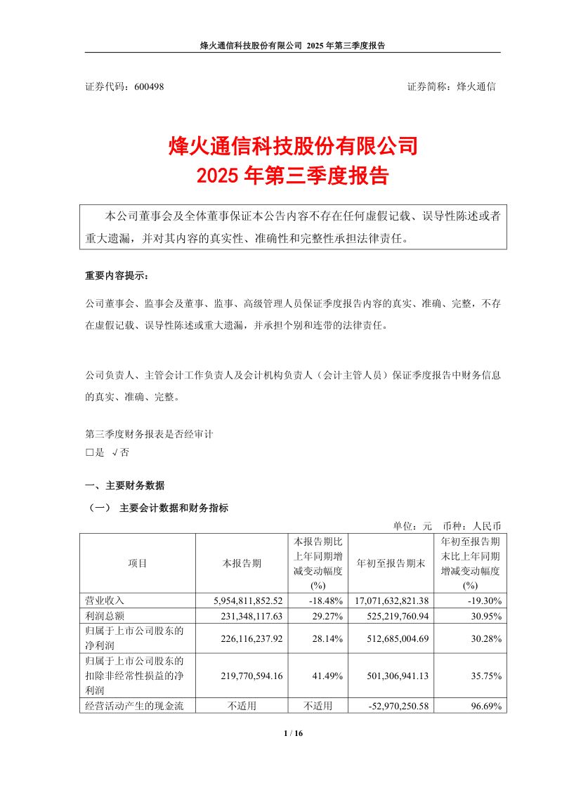 烽火通信:2025年第三季度报告