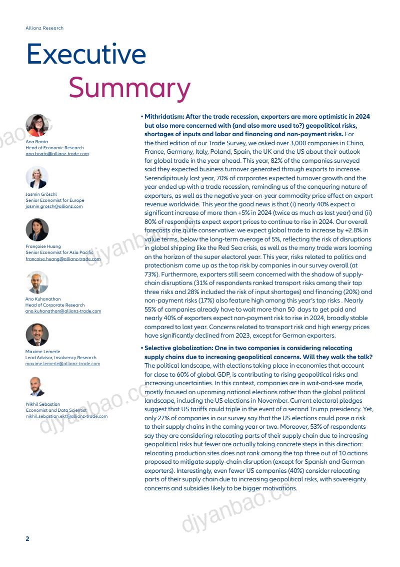 安联保险集团(Allianz):2024年全球贸易调查报告(英文版)(32页) 第2页