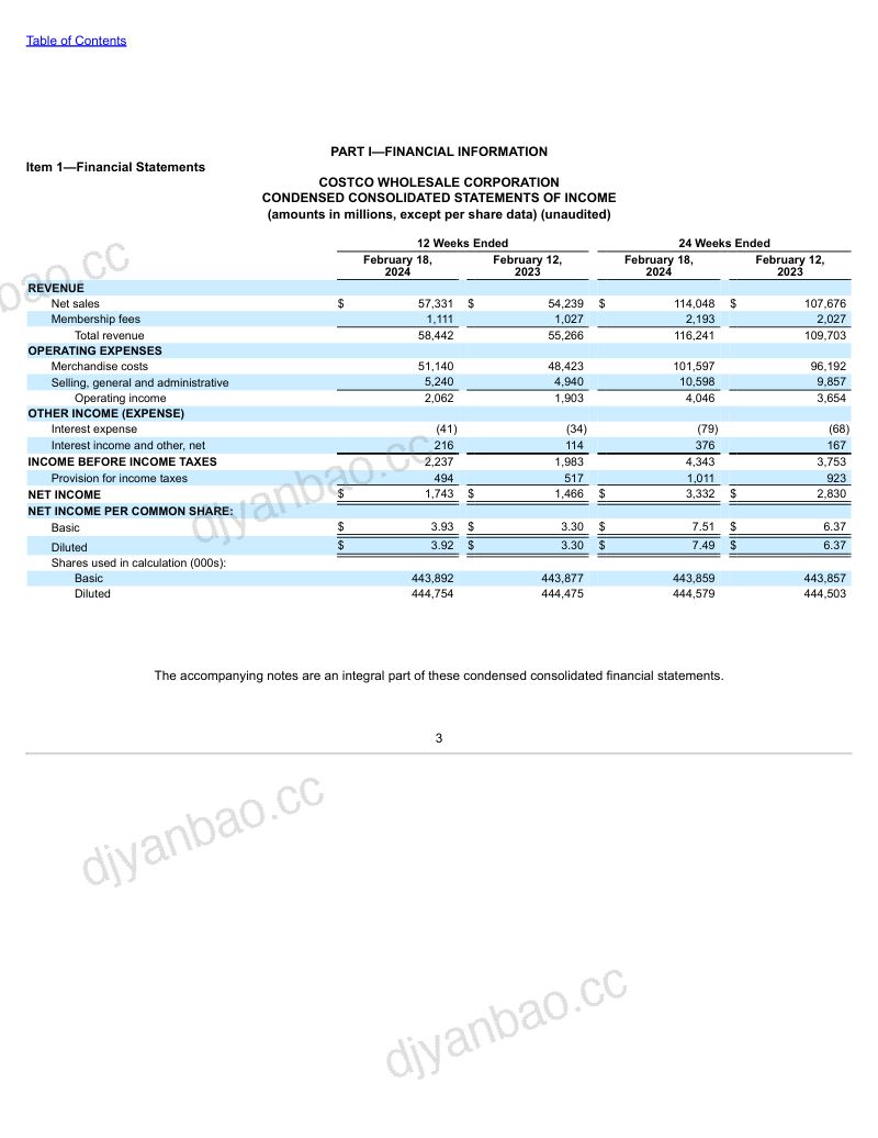 开市客（COSTCO WHOLESALE）2024财年第二财季业绩报告（英文版）（33页） 第3页