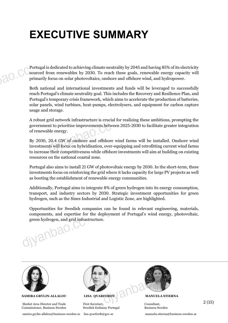 Team Sweden:2024葡萄牙能源和绿色转型报告-瑞典公司在葡萄牙能源领域的潜在机会和合作伙伴关系(英文版)(15页) 第2页