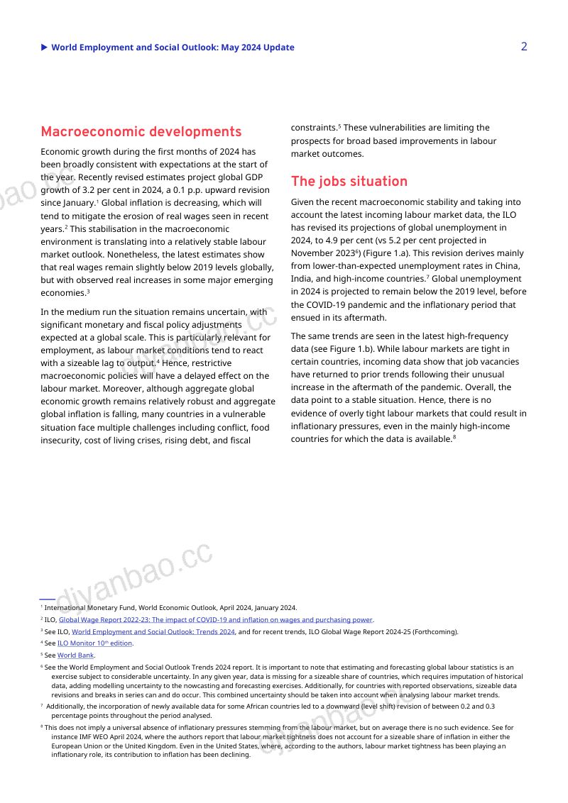 国际劳工组织：2024世界就业和社会展望（2024年5月更新版）（英文版）（14页） 第2页