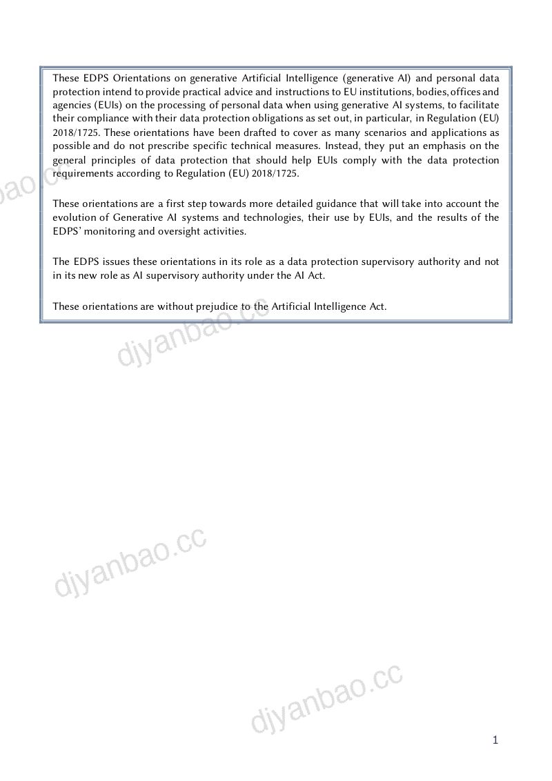 欧洲数据保护监督机构(EDPS):2024生成式人工智能与EUDPREDPS就生成式人工智能数据保护的首个指南(英文版)(26页) 第2页