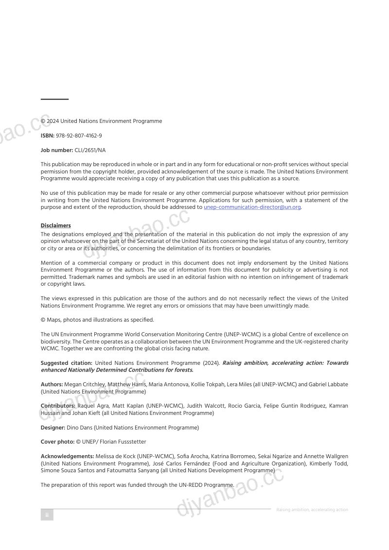 UN-REDD:2024联合国减少森林砍伐和毁林行动报告-提高雄心加快行动:努力提高国家自主贡献(英文版)(26页) 第2页