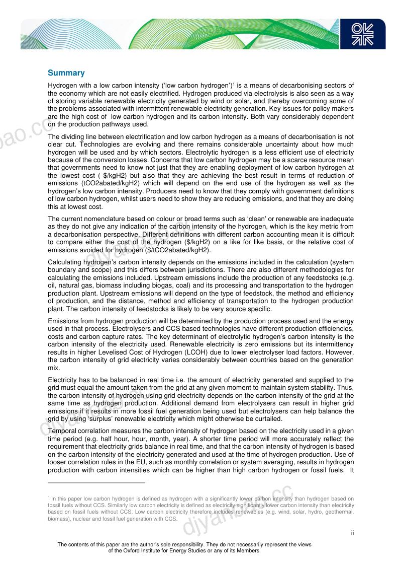 牛津能源研究所：2024正确测量低碳氢的碳强度对降低监管风险的作用研究报告（英文版）（41页） 第3页