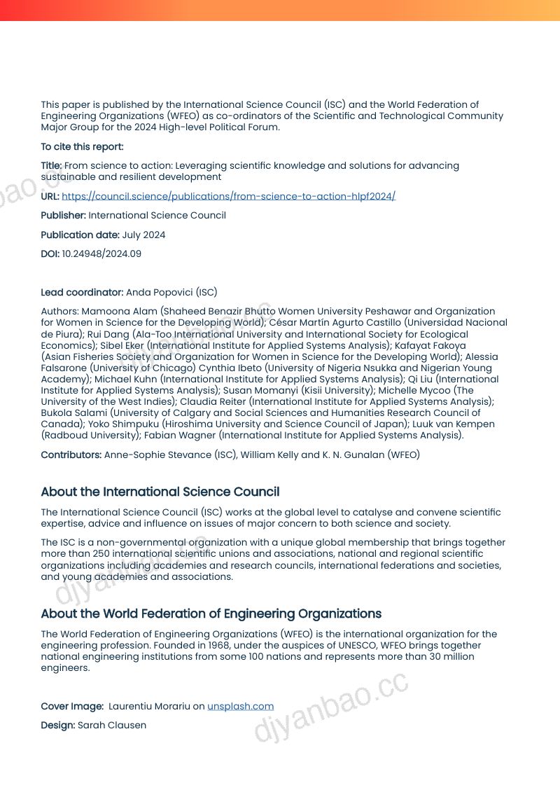国际科学理事会(ISC):2024从科学到行动:利用科学知识和解决方案促进可持续和有韧性的发展报告(英文版)(36页) 第2页