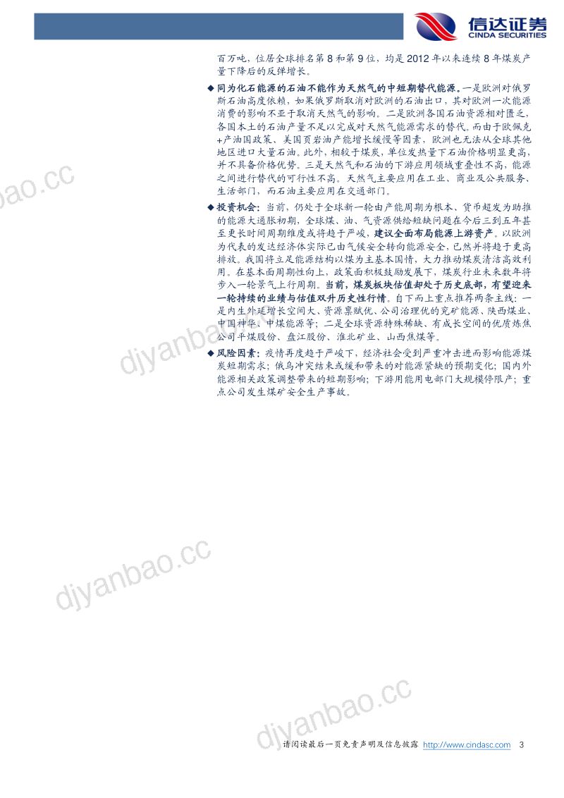 煤炭开采行业深度报告:俄乌冲突下煤炭与天然气替代关系研究-220525(30页) 第3页