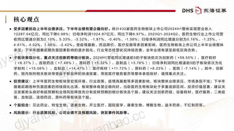 医药生物行业2024年中报业绩综述:业绩风险释放企稳回暖可期-240913(51页) 第2页