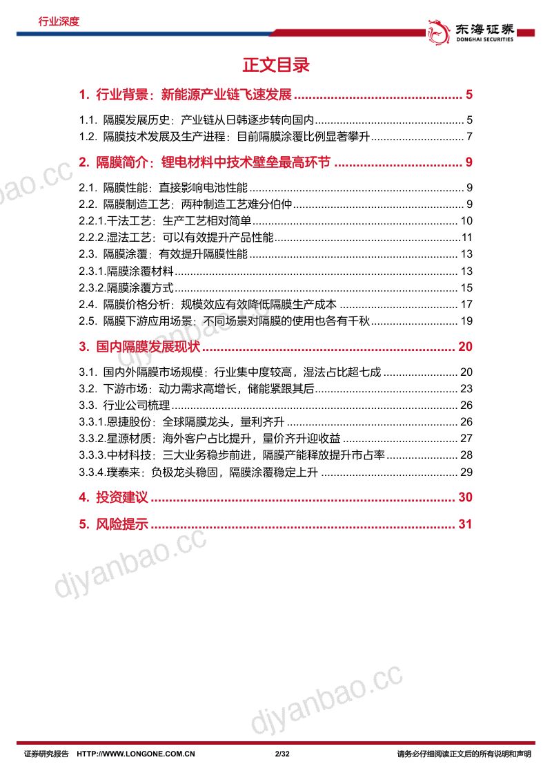 锂电隔膜行业深度复盘报告:隔膜赛道中国接棒涂覆+出口缔造盈利新平台-221222(32页) 第2页