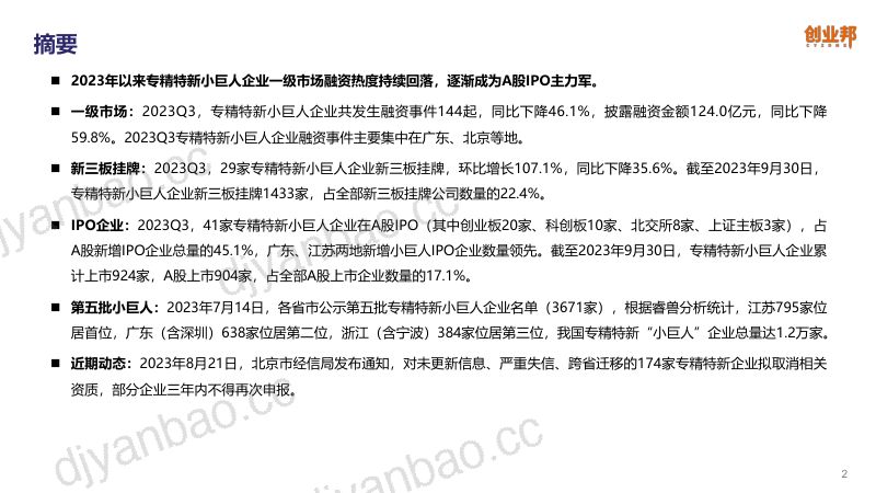 创业邦:2023Q3专精特新小巨人企业资本市场发展报告(32页) 第2页