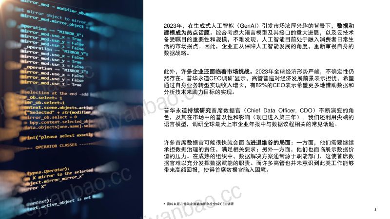 普华永道：2024全球首席数据官调研报告-进退维谷的首席数据官（第三期）（23页） 第3页