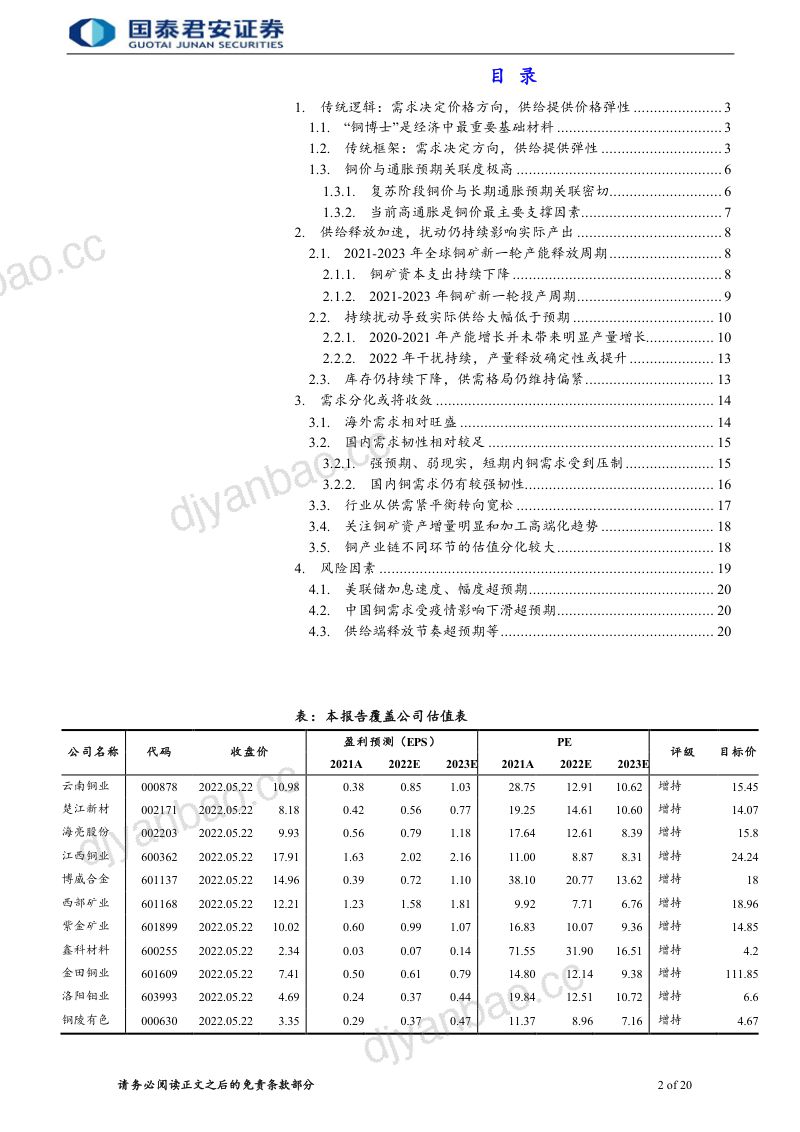 铜行业首次覆盖报告：通胀支撑价格供需两端加速验证-220524（43页） 第2页