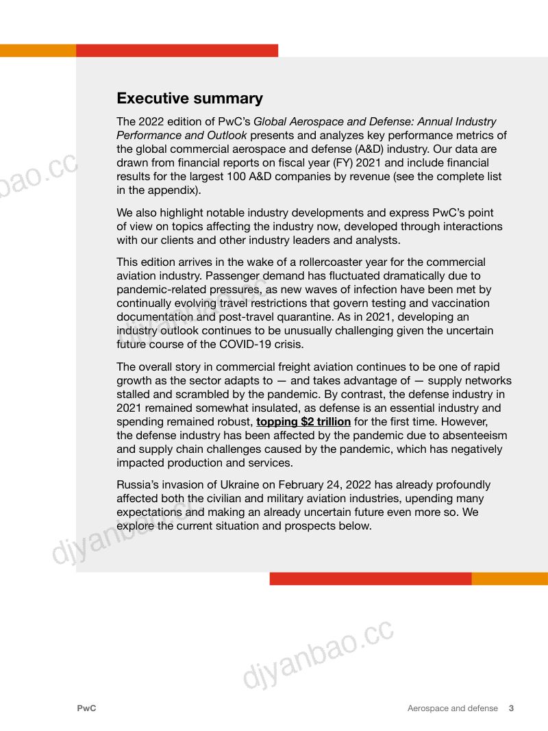 普华永道（PwC）：2022年全球航空和国防行业年度表现和展望报告（英文版）（31页） 第3页