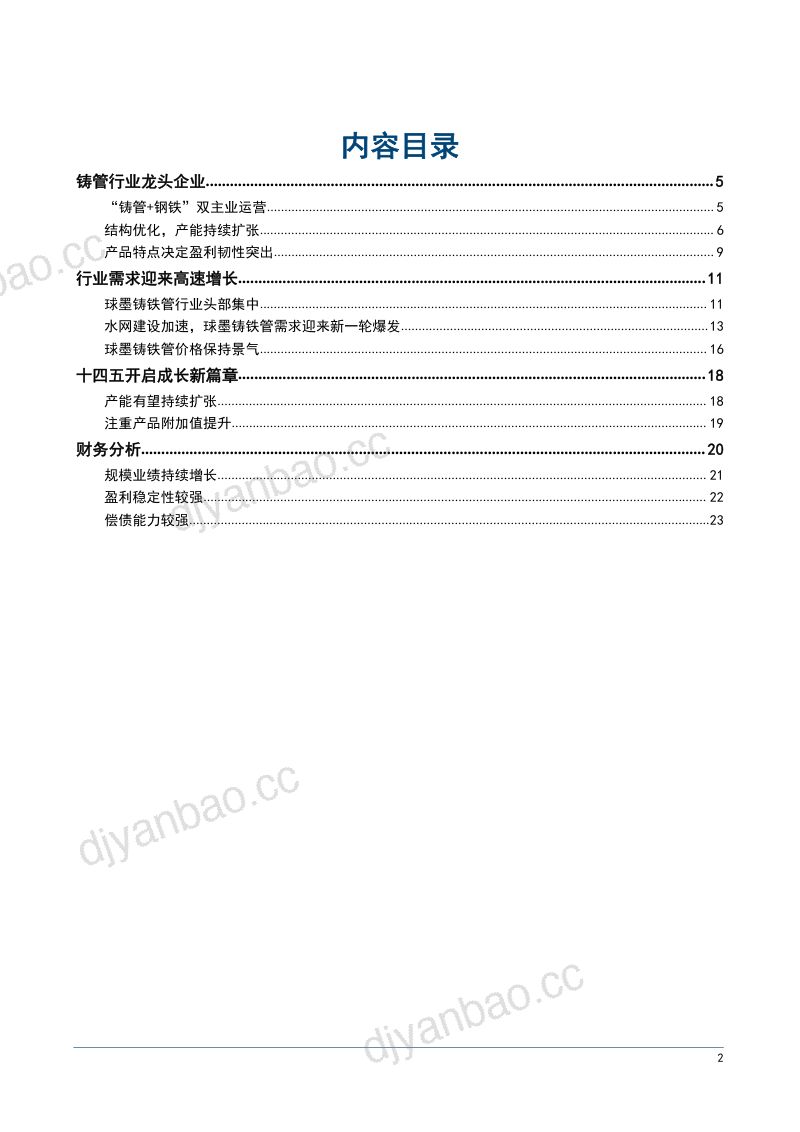 2022年十四五球墨铸管行业需求增长及新兴铸管财务分析报告(25页) 第2页