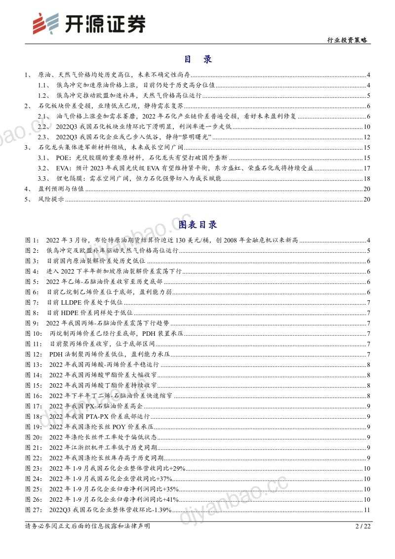 石化行业投资策略:石化行业已行至底部区间看好宏观经济逐步复苏下的盈利修复-221111(22页) 第2页