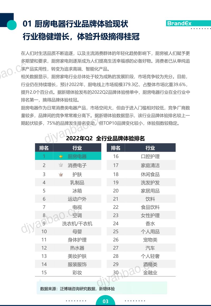 新锶体验:2022Q2厨房电器行业品牌体验报告(20页) 第3页