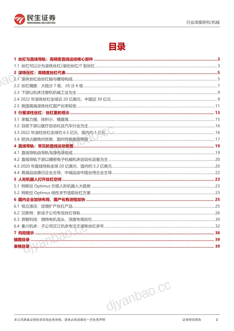 丝杆导轨行业深度报告:丝杠导轨高精度传动部件人形打开行业空间-230821(40页) 第2页
