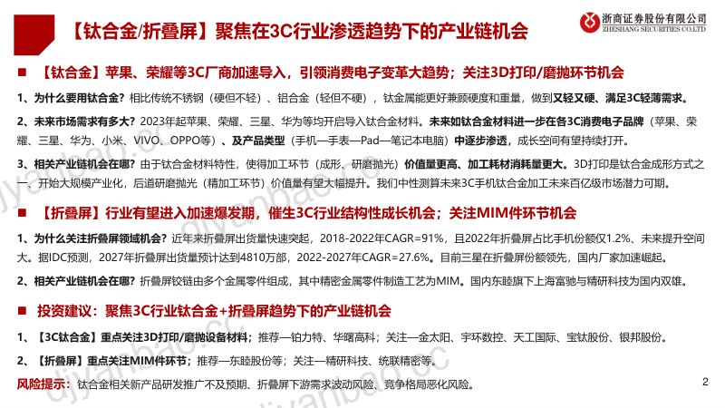 3C设备行业专题报告:钛合金、折叠屏消费电子大趋势看好3D打印、研磨抛光、MIM件-231011(29页) 第2页
