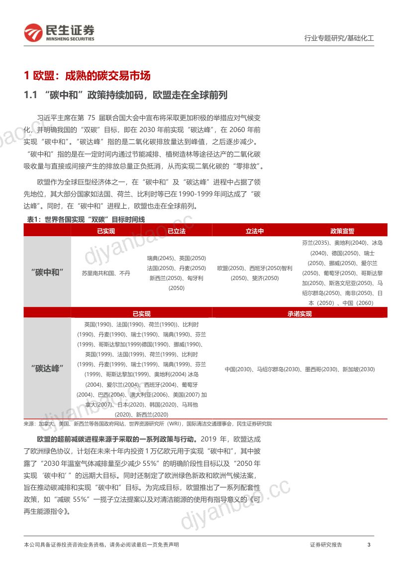 基础化工行业“双碳”主题行业深度报告：欧盟碳关税正式落地国内碳市场加速搭建-231120（88页） 第3页