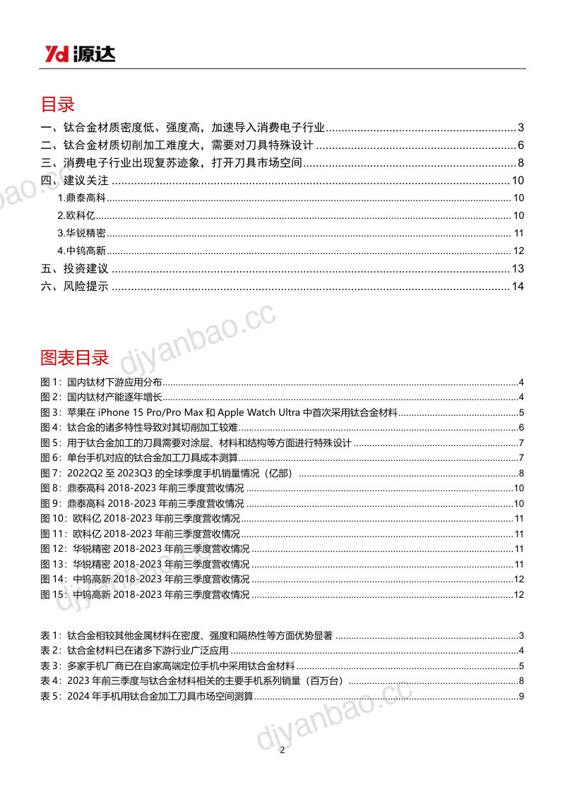 刀具行业专题研究系列一：钛合金材质加速导入手机行业打开专用刀具市场空间-231207（15页） 第2页
