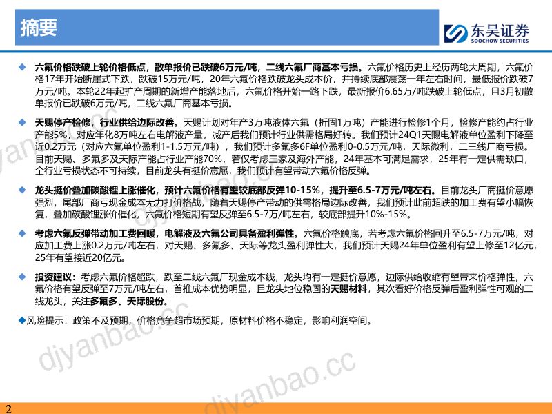 电力设备与新能源行业电解液及六氟专题:六氟价格超跌触底反弹龙头具备盈利弹性-240311(22页) 第2页