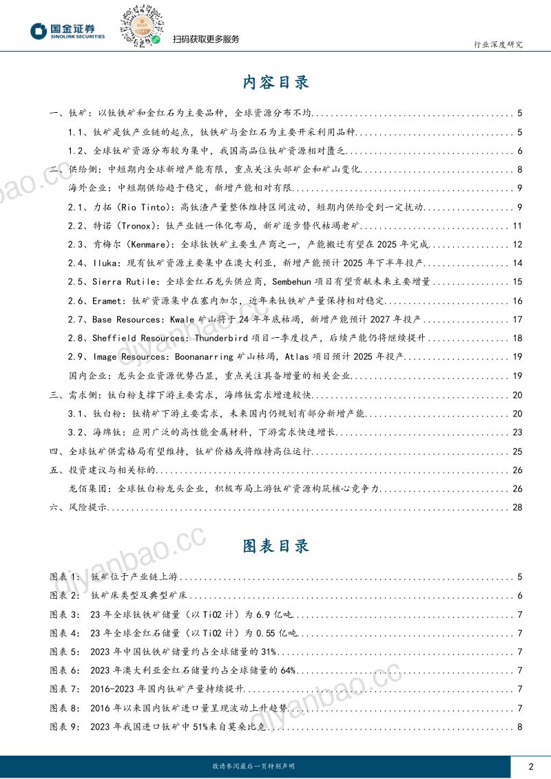 基础化工行业深度研究:钛矿全球供需格局偏紧行业有望维持高景气-240815(30页) 第2页