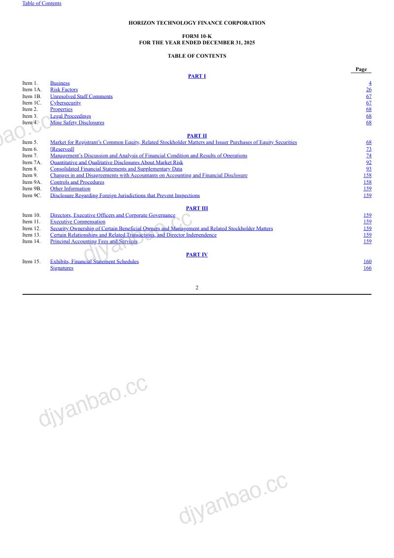 Horizon Technology Finance Corp 2025年度报告 第2页