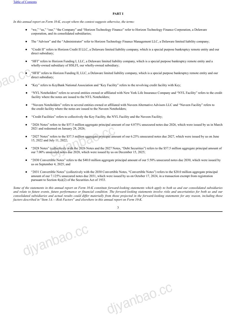 Horizon Technology Finance Corp 2025年度报告 第3页