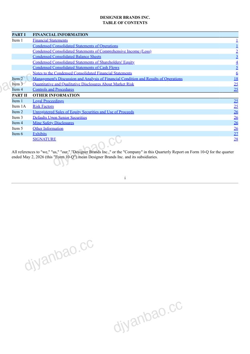 Designer Brands Inc-A 2026年季度报告 第2页