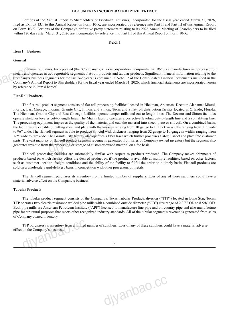 Friedman Industries Inc 2025年度报告 第3页