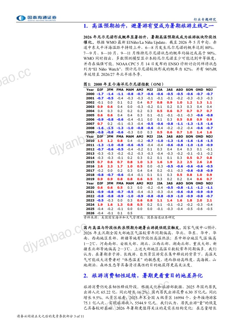 高温天气催化下，旅游、备电消费需求有望抬升：强厄尔尼诺预期升温，关注高温天气下消费机会 第3页