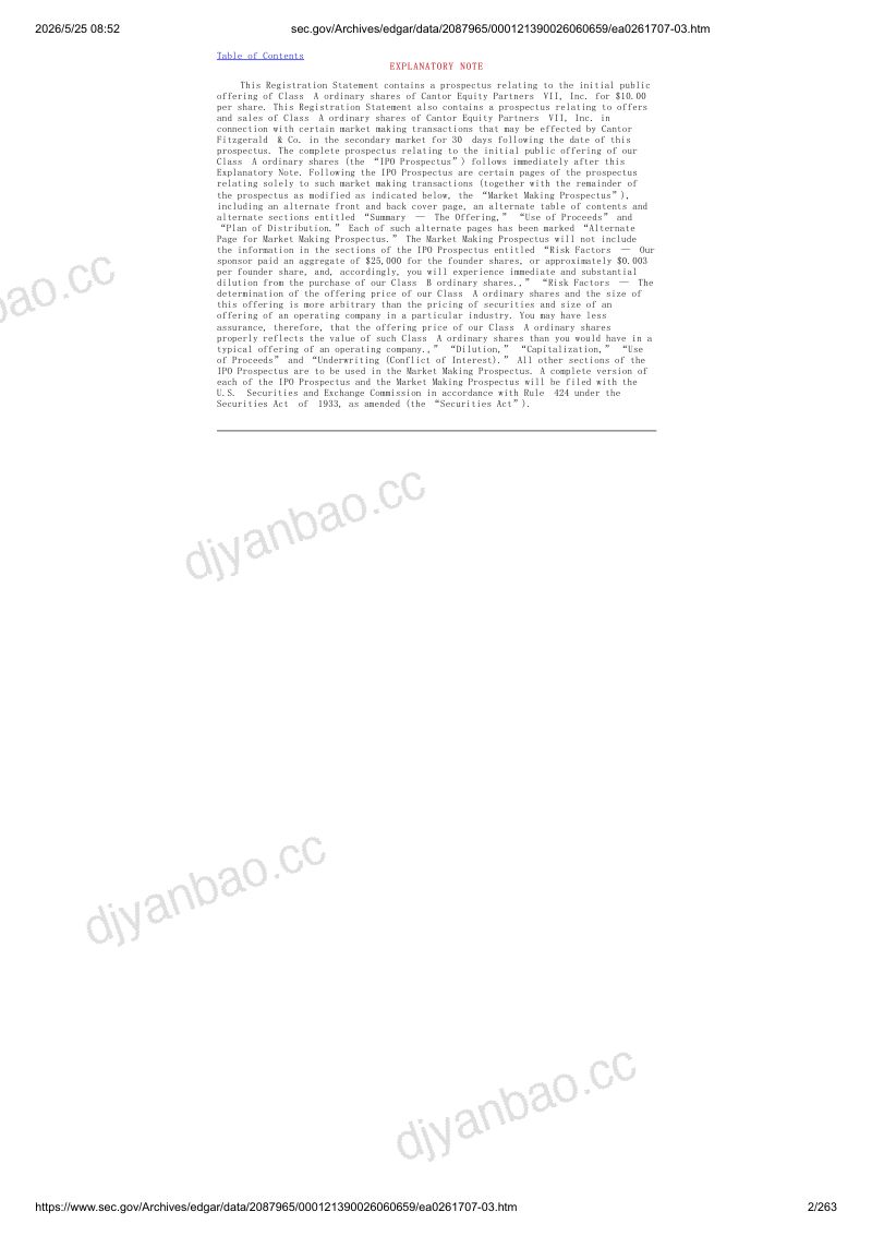 Cantor Equity Partners VII, Inc 美股招股说明书 S-1(2026-05-22首版)(英文版) 第2页