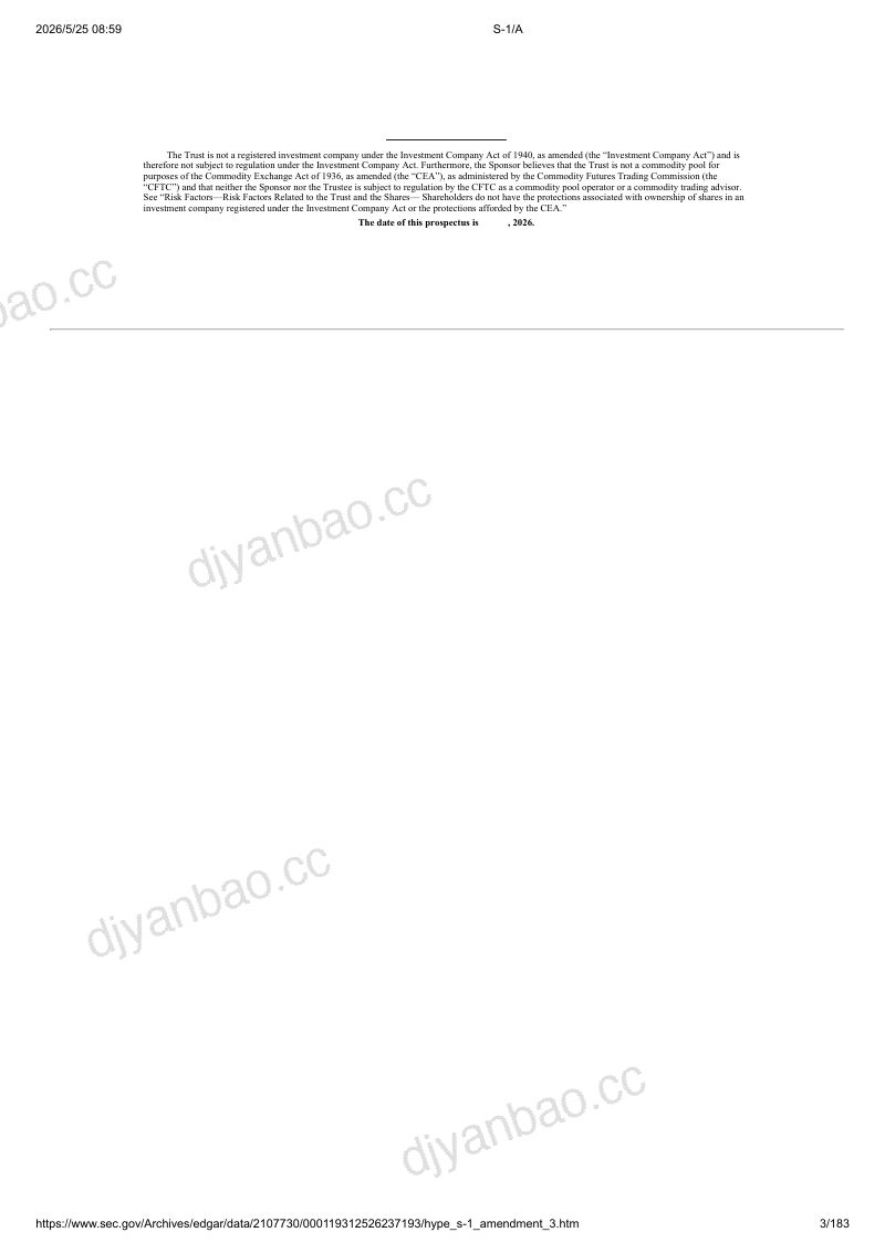 Grayscale HYPE ETF(GHYP)美股招股说明书 S-1(2026-05-22修订版)(英文版) 第3页