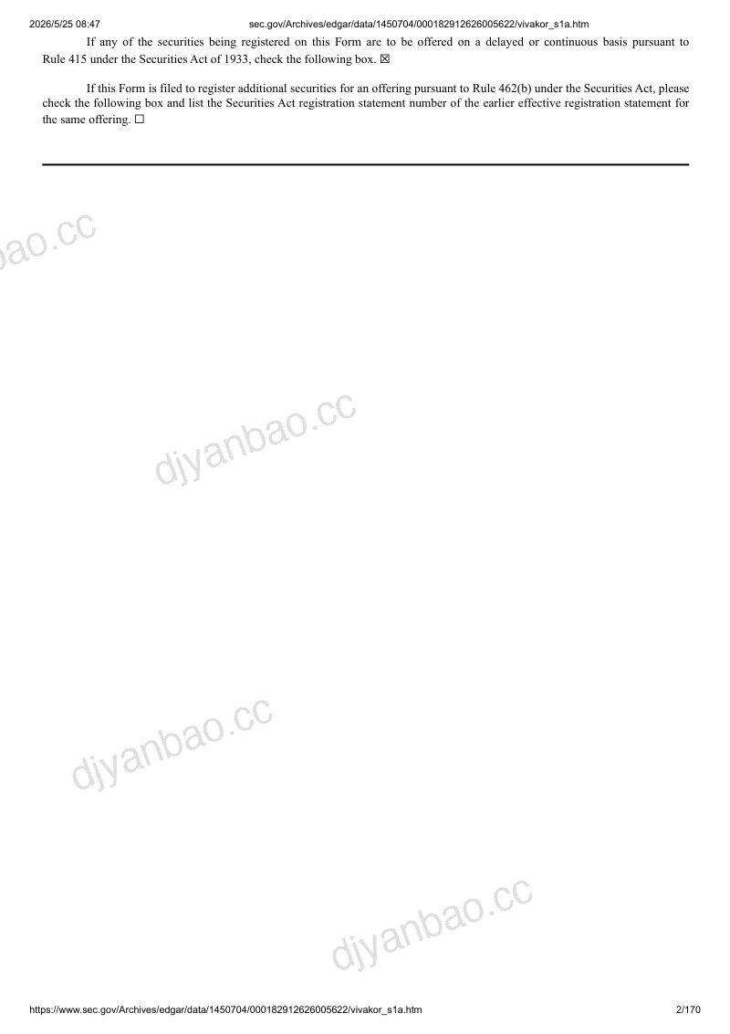 Vivakor, Inc（VIVK）美股招股说明书 S-1（2026-05-22修订版）（英文版） 第2页