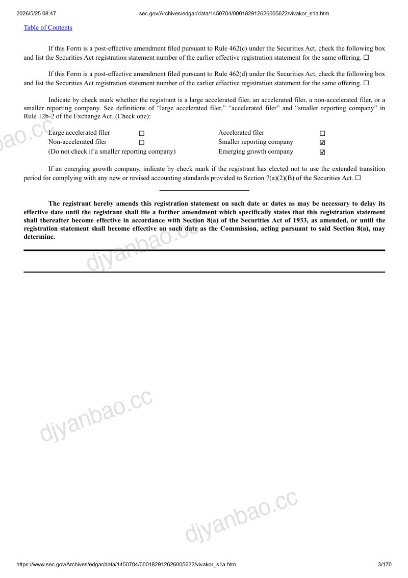 Vivakor, Inc（VIVK）美股招股说明书 S-1（2026-05-22修订版）（英文版） 第3页