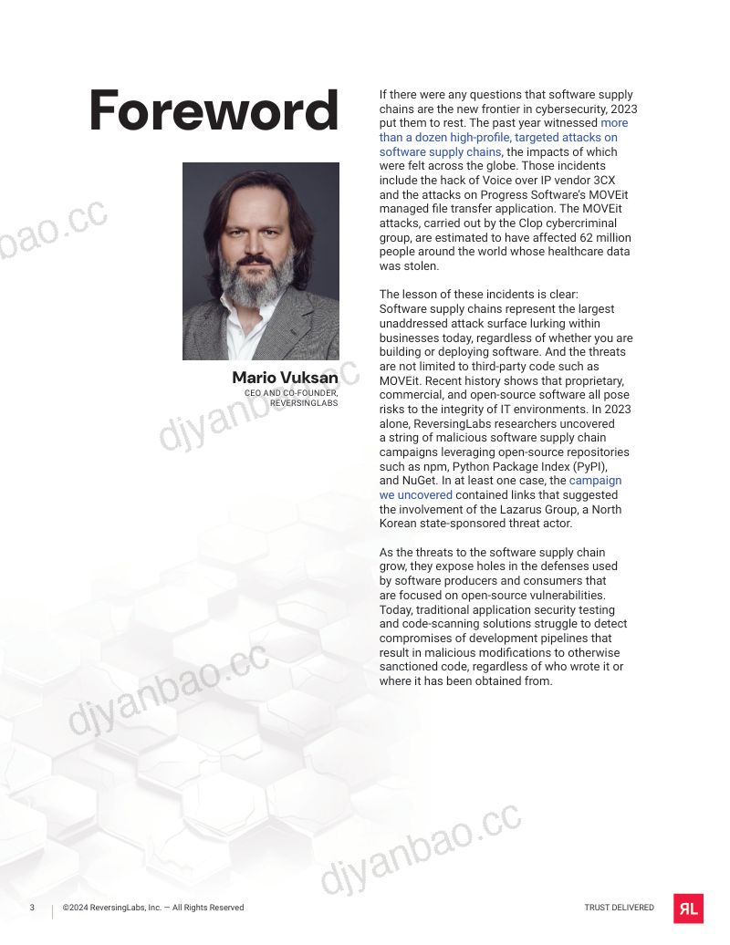 ReversingLabs:2024年软件供应链安全现状报告:近三年供应链威胁激增1300% 企业面临新规约束与安全泄露法律责任(英文版) 第3页