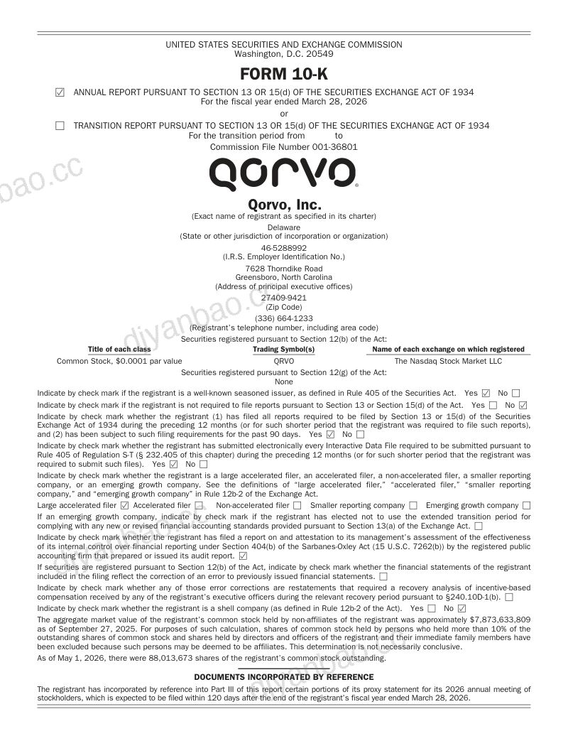 Qorvo Inc 2025年度报告 第3页