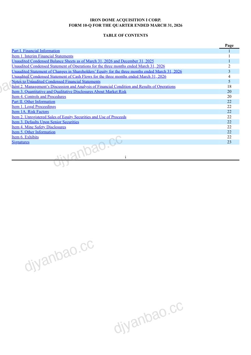 Iron Dome Acquisition I Corp-A 2026年季度报告 第3页