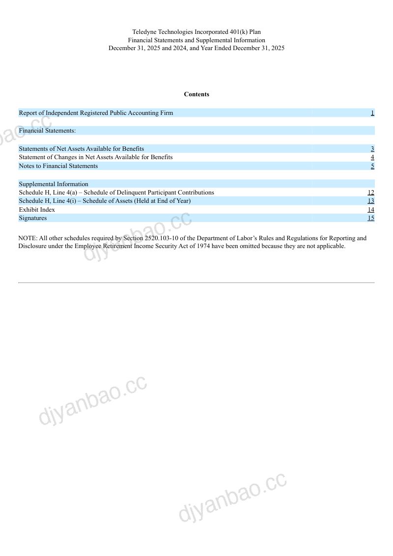 Teledyne Technologies 2025年度报告 第3页