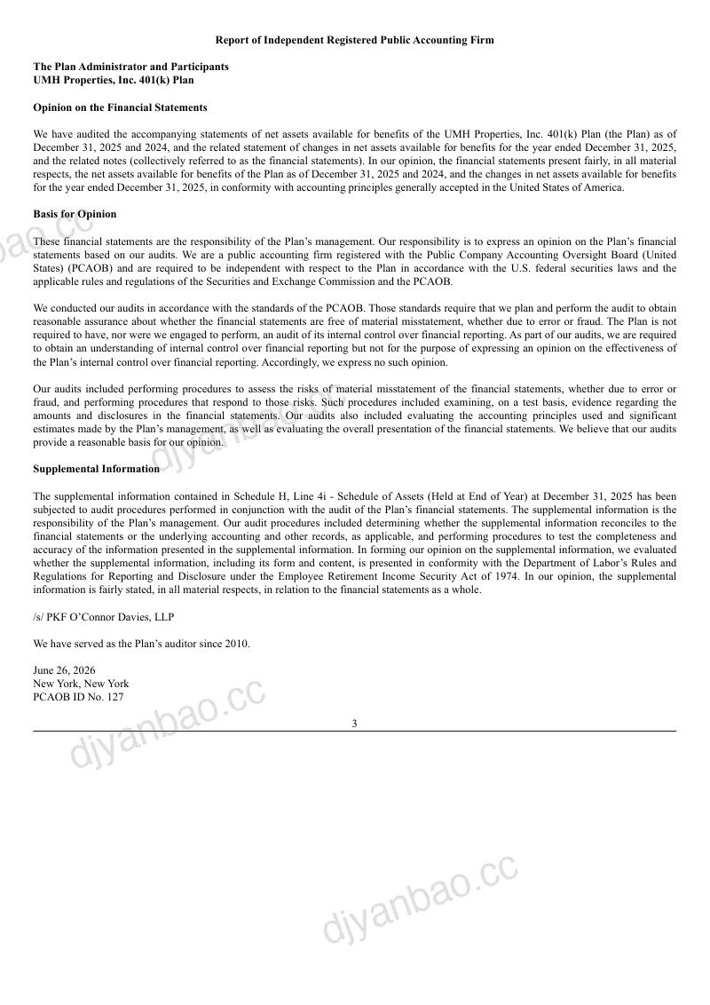 UMH Properties Inc 2025年度报告 第3页