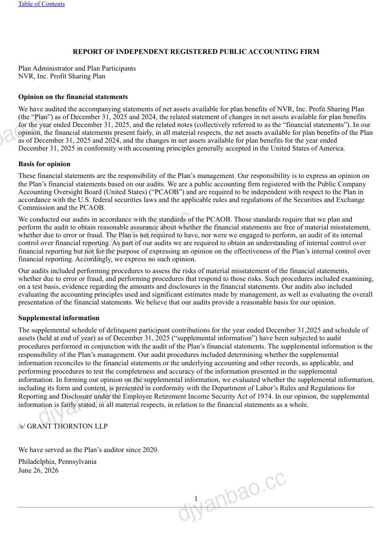 NVR Inc 2025年度报告 第3页