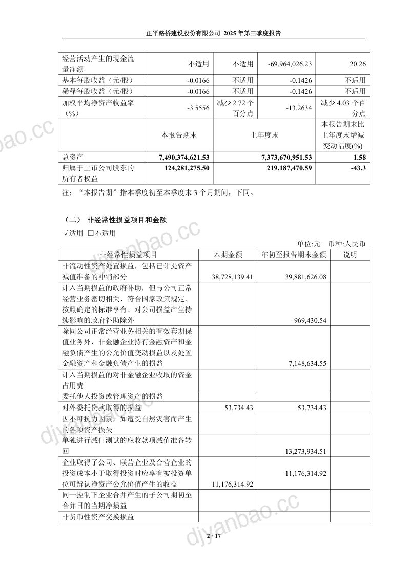 *ST正平:2025年第三季度报告(修订版) 第2页