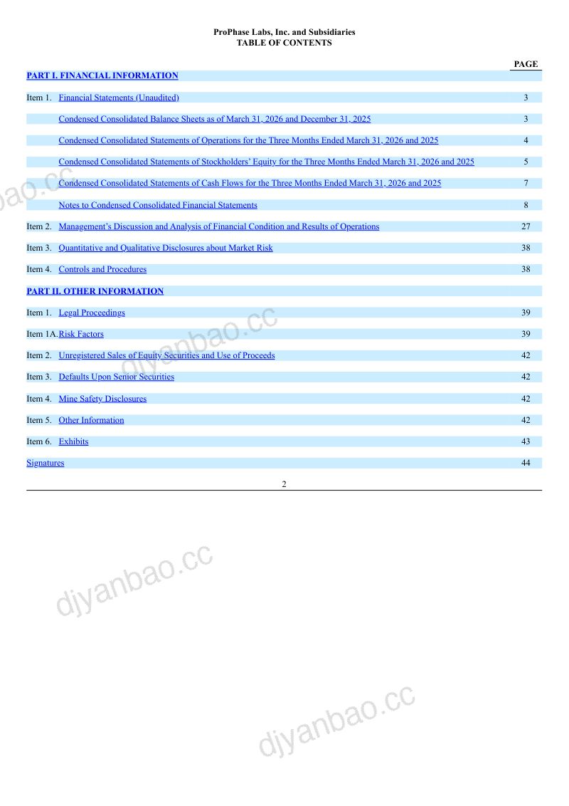 ProPhase Labs Inc 2026年季度报告 第2页